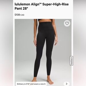 Lululemon super high rise align - size 4, 25 inch